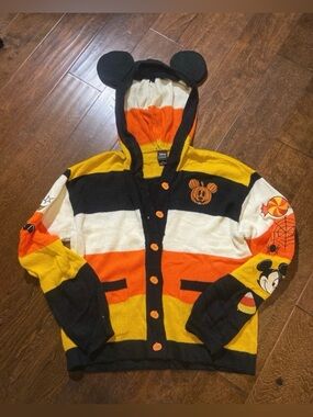 Her Universe Disney Halloween Mickey Mouse Candy Corn Stripe Hooded Cardigan SM